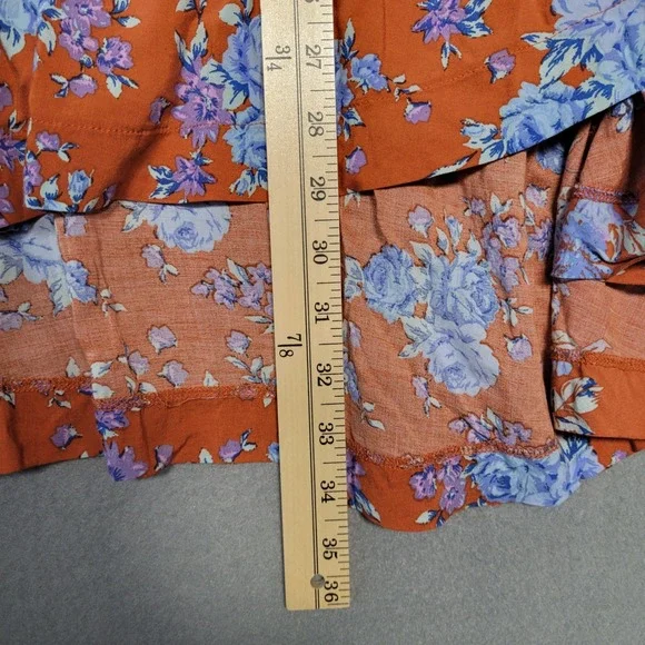 Free People Dress Women's Size M Floral Ruffle Long Sleeve Mini Orange Boho NWT - Picture 9 of 10